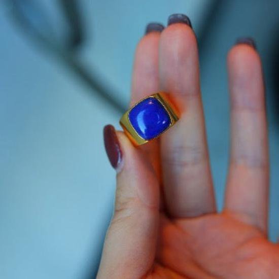 Vetgedrukte look square lapis lazuli ring - verstelbaar