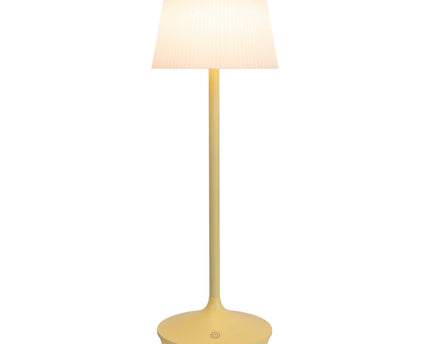 Zonne -batterijlamp "EMMI" 38 cm hoog, paraplu Ø 13 cm, metaal in geel en wit plastic, voor de buitenruimte, dimable CCT.