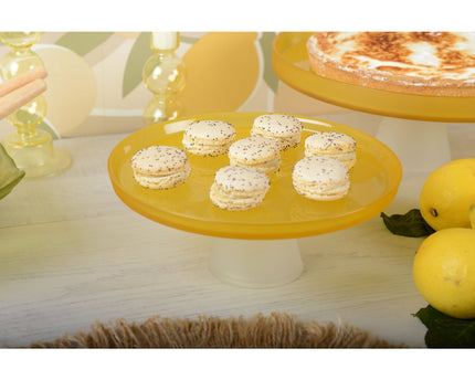 Gele cakeschotel op witte voet 21 cm - citroen