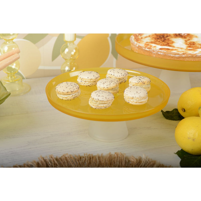 Gele cakeschotel op witte voet 21 cm - citroen