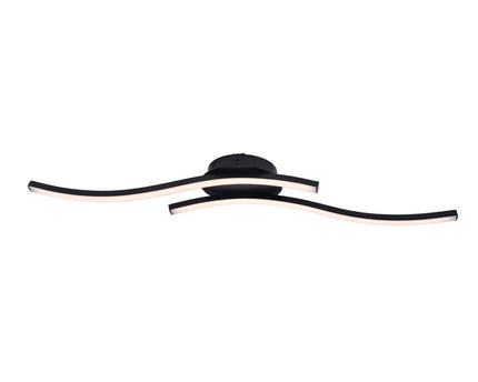 LED-wand/plafondlamp "Onda", plafondlamp gemaakt van metaal en plastic in zwart, met stevig ingebouwde LED's, verlichting voor woonkamer, eetkamer of kantoor 65 cm lang