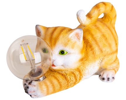 LED Solar Outdoor Lamp "Cat" 25 cm lange decoratie gemaakt van bruin plastic met geïntegreerde LED's