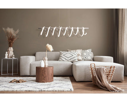 LED -hanglamp "Belleza", moderne metalen slinger lamp en plastic in nikkel mat en wit, met stevig gebouwd -in LED's, 100 cm lang. De ideale verlichting voor woonkamer, eetkamer of keuken.