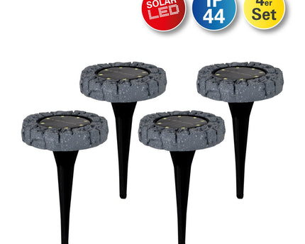 4 Set LED LED Solar-Floor-So-spit "Kian", voor buiten, plastic vloerlamp in grijs, met geïntegreerde LED