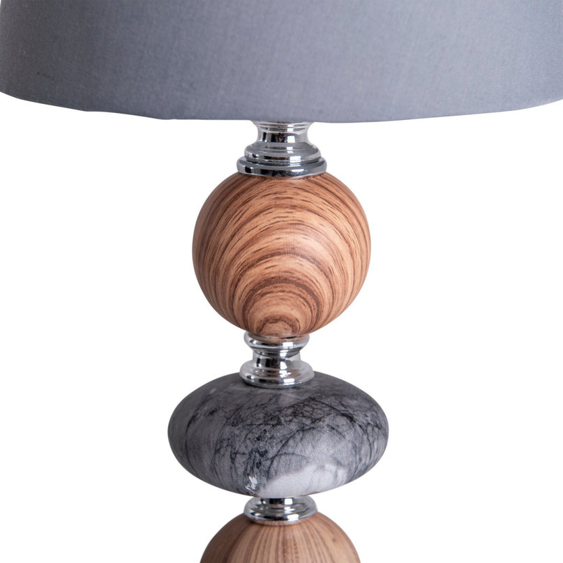 Keramische tafellamp "araga" 36 cm hoog, tafellamp gemaakt van metaal, hout en marmer, met tekstbladen, grijs, met E14 -aansluiting, verlichting voor eetkamer, woonkamer, gang of kantoor