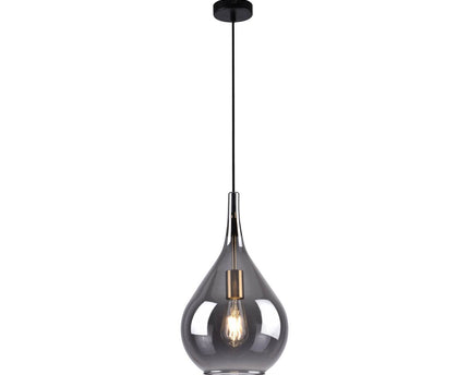 Hanger lamp "gota", retro klassieke hanglamp gemaakt van zwart rookglas Ø 25 cm, met E27 -versies, 150 hoog, ideaal voor eetkamer, woonkamer en keuken.