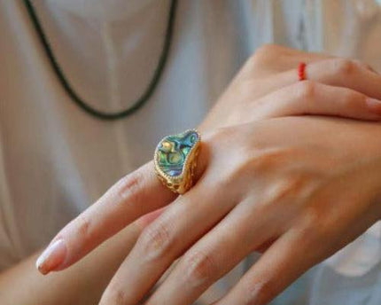 Ocean Wave Design Abalone Shell Statement Ring