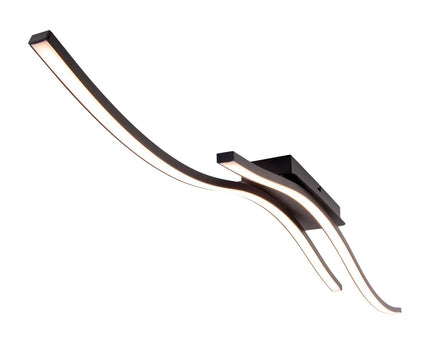 LED -plafondlamp "Onda", plafondlamp gemaakt van metaal en plastic in zwart, met stevig ingebouwde LED's, LED van het plafondlicht, 96 cm lang