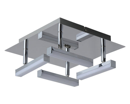 LED -plafondlamp "Turijn" 25 cm x 25 cm, ongeveer 11 cm hoog, chroom -gekleurd metaal, opaalgecoleerd plastic, geïntegreerde LED's, warm wit