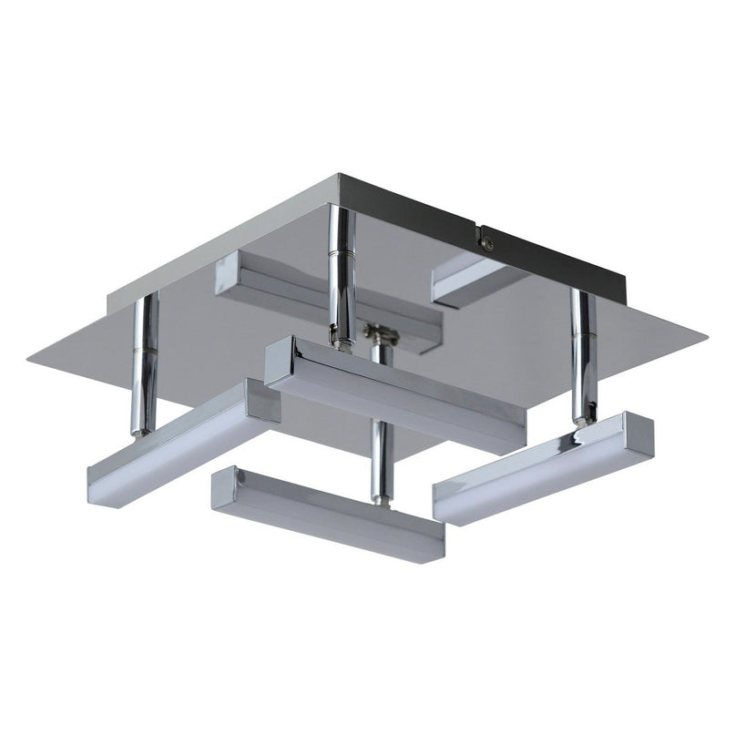 LED -plafondlamp "Turijn" 25 cm x 25 cm, ongeveer 11 cm hoog, chroom -gekleurd metaal, opaalgecoleerd plastic, geïntegreerde LED's, warm wit