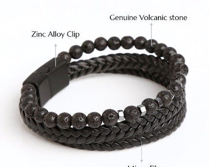Gevlochten leren armband met echte stenen