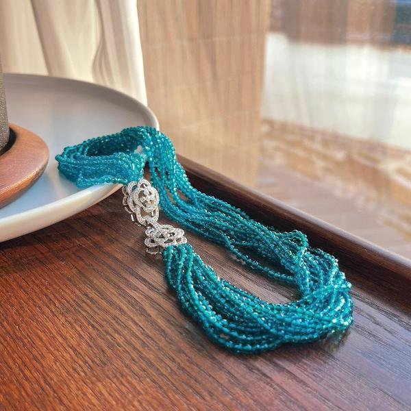 Gevlochten choker met cat's oogstenen kralen - Camille sluiting