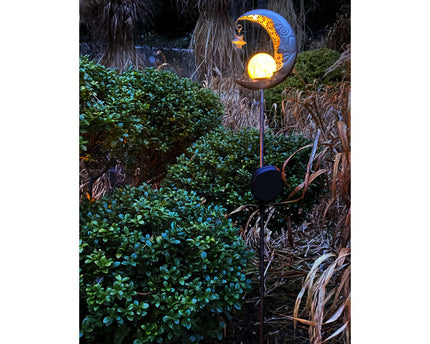 Led Solar Earth Spit "Moon", voor buiten, metaal en glazen aarde spies in zilver, met geïntegreerde LED