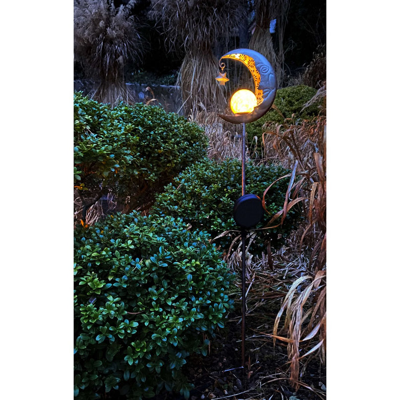 Led Solar Earth Spit "Moon", voor buiten, metaal en glazen aarde spies in zilver, met geïntegreerde LED