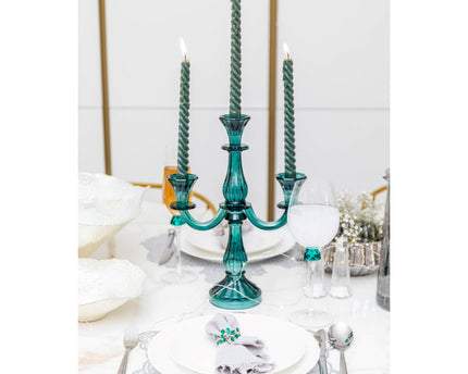 3 LICHTE TURQUOISE KANDELAARS H35CM