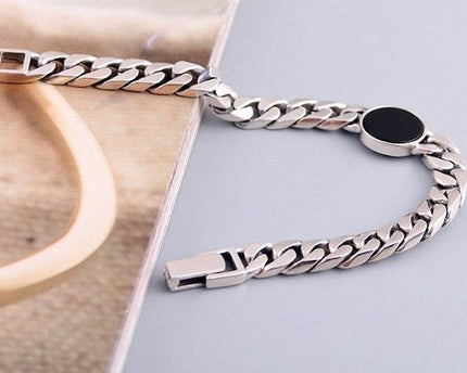 Sterling zilveren Cubaanse kettingarmband - zwarte onyx
