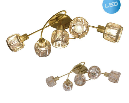 5-geleide plafondlamp "Josefa", metalen plafondlamp in goud, met E14-aansluiting, voor eetkamer, woonkamer, hal of kantoor, lamp voor woonkamer, eetkamer, hal of hal, 61 x 36 x 21 cm