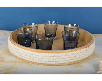 Ronde houten lade met 45 cm touw