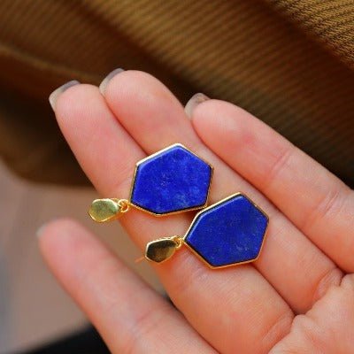 Royal Blue Lapis Lazuli zeshoekige oorbellen