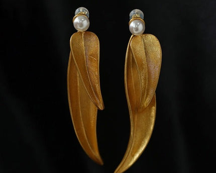 Vintage stijl gouden blad oorbellen