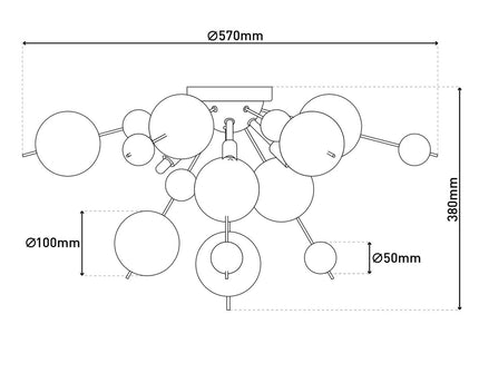 Plafondlamp "explosie" iris gemaakt van metaal en glas, G9 -versies, plafondlamp voor eetkamer, woonkamer, gang of kantoor, Ø57 cm