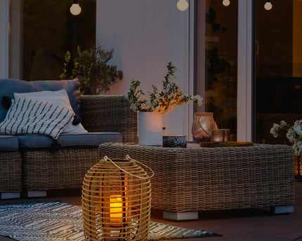 Decollicht "Korbinian" inclusief Solar Led Candle voor tuin en terras, zonnelamp gemaakt van bruin rotan, hoogte 32 cm