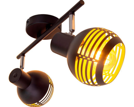 2-zitplaatsen muur en plafondlichtvlek "Casco" gemaakt van metaal in zwart en goud, met E27-aansluiting, 36 x 12 x 15 cm. Stijlvolle verlichting voor woonkamer, eetkamer of keuken.