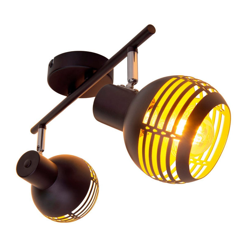2-zitplaatsen muur en plafondlichtvlek "Casco" gemaakt van metaal in zwart en goud, met E27-aansluiting, 36 x 12 x 15 cm. Stijlvolle verlichting voor woonkamer, eetkamer of keuken.