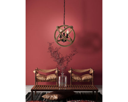 Hangende lamp "regia", black metal, henneptouw, E27 -aansluiting, verlichting voor woonkamer, eetkamer of kantoor, een diameter van 43 cm