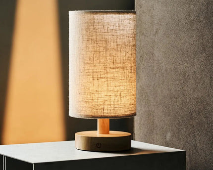 Ben lichtbruine houten donkerbruine tafellamp-oplaadbaar, dimbaar, USB-C aangedreven