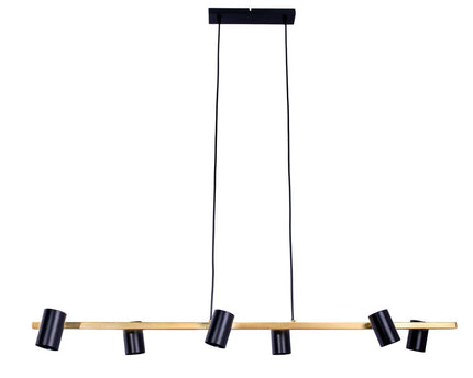 6 -Zaterdag Hanglamp "Frida" in metalen zwart / goud, hangende lamp, GU10, hanglamp voor eetkamer, woonkamer, gang of kantoor, 115 cm lang
