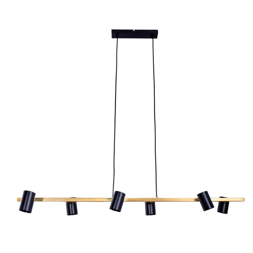 6 -Zaterdag Hanglamp "Frida" in metalen zwart / goud, hangende lamp, GU10, hanglamp voor eetkamer, woonkamer, gang of kantoor, 115 cm lang