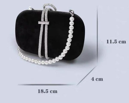 Luxe zwart fluwelen feestclutch-fonkelende diamanten riem