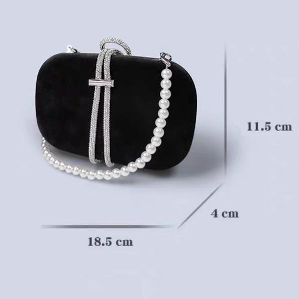 Luxe zwart fluwelen feestclutch-fonkelende diamanten riem