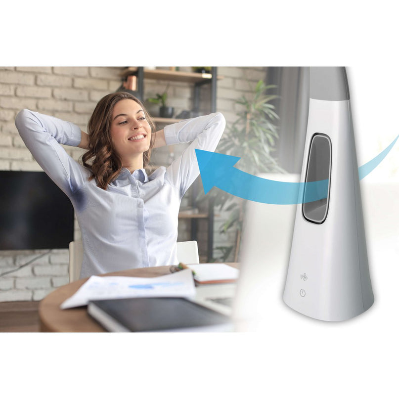 LED-tafellicht "Ventu" met ventilator, met aanraking, dimable, gemaakt van wit plastic, stevig ingebouwde LED's, 40 cm hoog