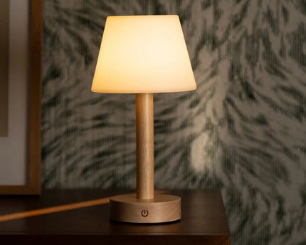 Zoë Lichtbruine Houten Oplaadbare Tafellamp | Dimbaar, USB-C, batterijduur van 80 uur