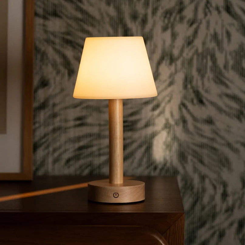 Zoë Lichtbruine Houten Oplaadbare Tafellamp | Dimbaar, USB-C, batterijduur van 80 uur