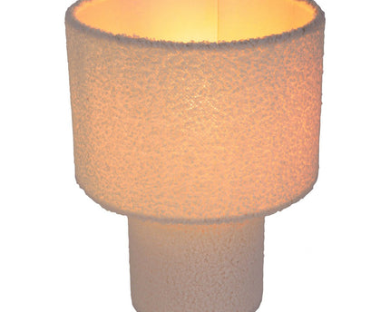 Tabellamp "Fluffy" met tekstbladen en voet in wit, E27, ca. 31 cm hoog
