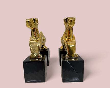 Modernist Art Deco Chrome Terrier Statues  Puppy Bookends (Set of 2)