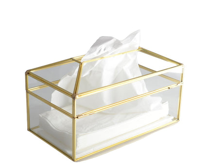 Glazen rechthoekige zakdoek doos gouden randen 19x11x10cm