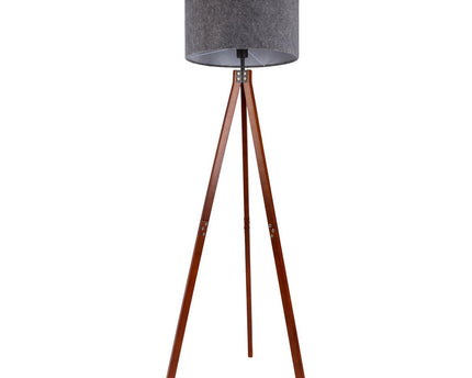 Staande lamp "Filco" Ø Ca. 45 cm, 147 cm hoog, gemaakt van hout en plastic in bruin en grijs, voor E27, voor woonkamer, slaapkamer en eetkamer