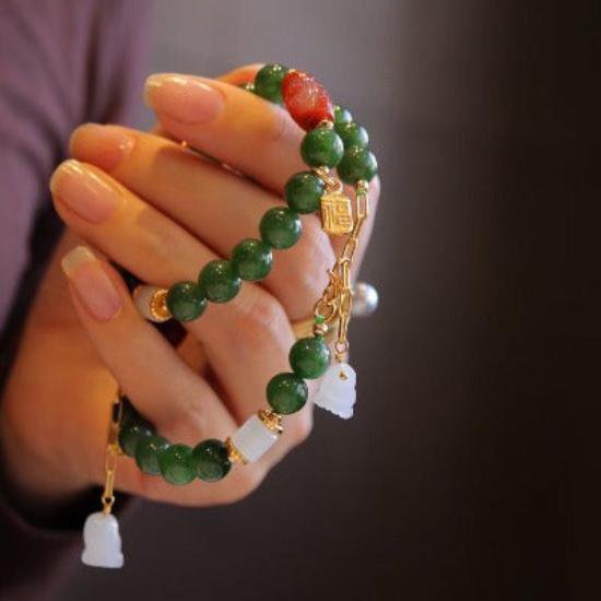 Hetian jade kralen Tibetaanse totemarmband