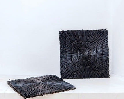 Zwart zeegras placemat (set van 2, 4 of 6) 36 cm | Rechthoekige vierkante tafelmat VARNA (zwart)