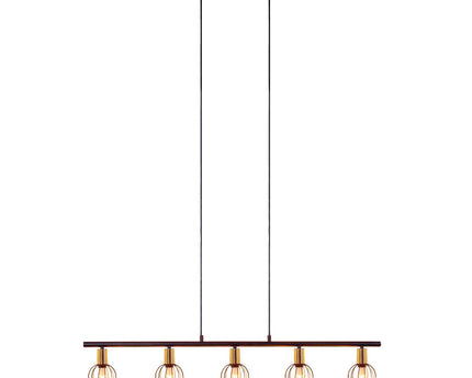 5 hanglamp "Corbis", echtelijke lamp gemaakt van zwart in zwart, met goud en rotan, met E14 -aansluiting, voor eetkamer, woonkamer, gang of kantoor, 100 cm lang