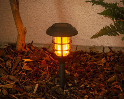 3 Set LED Outdoor Earth Spit 34 cm High, Skeer gemaakt van zwart plastic met geïntegreerde LED, zonnelampje voor buiten