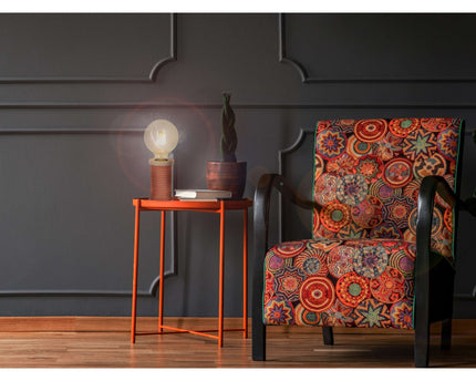 Tafellamp Max. 12 cm hoog, decoratieve tafellamp gemaakt van metaal en plastic en textielmateriaal in oranje-wit, E27-versie, tafellamp voor eetkamer, keuken, kinderkamer, gang