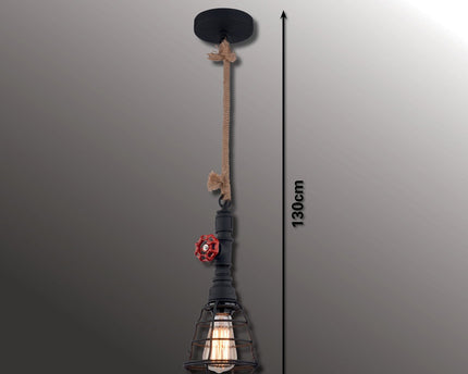 Hanger lamp "regia", black metal, henneptouw, E27 -versie, verlichting voor woonkamer, jeugdruimte of kantoor