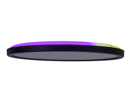 Het LED-plafondlicht "Carlo" met RGB-backlight, Ø van 29,3 cm, klassiekmoderne plafondlicht gemaakt van zwart/wit plastic met veel functies, b.v.