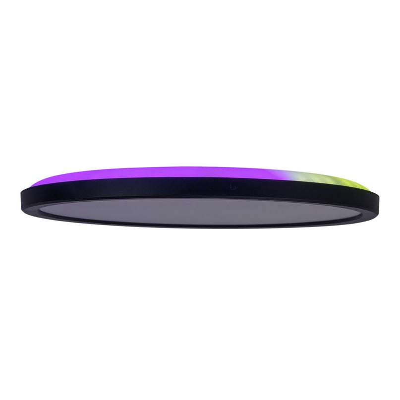 Het LED-plafondlicht "Carlo" met RGB-backlight, Ø van 29,3 cm, klassiekmoderne plafondlicht gemaakt van zwart/wit plastic met veel functies, b.v.