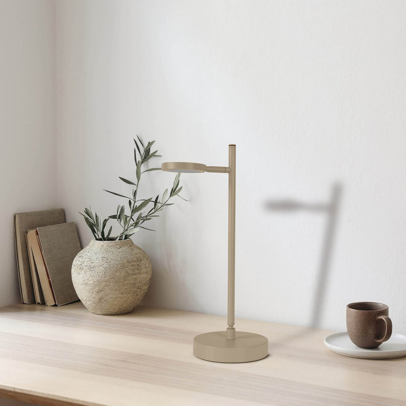 LED Draadloos tafellicht "Lupa", 45 cm hoog, gemaakt van gelakte aluminium (matte amandelen, pantone 481 c) en wit plastic, LED geïntegreerde, dimbare, aanraaksensor.